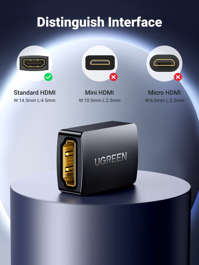  [AUSTRALIA] - UGREEN HDMI Coupler 2 Pack, 4K@60Hz HDMI Female to Female Adapter HDMI 2.0 Extender for HDMI Cables 3D HDMI Connector Compatible with HDTV Roku TV Stick Chromecast Nintendo Switch Xbox PS5/4 Laptop PC