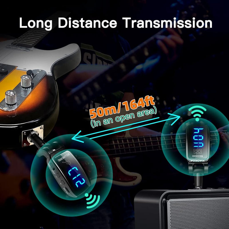  [AUSTRALIA] - Wireless Guitar System,XIAOKOA UHF Wireless Guitar Transmitter Receiver 164Feet Range with HD LED Screen for Electric Guitar Bass Musical Instruments （Black） Black