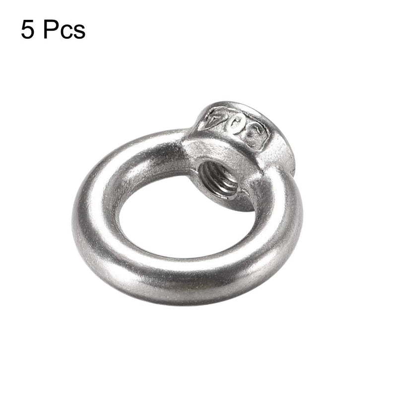  [AUSTRALIA] - uxcell Lifting Eye Nut M5 Female Thread 304 Stainless Steel Round Shape for Rope Fitting Pack of 5