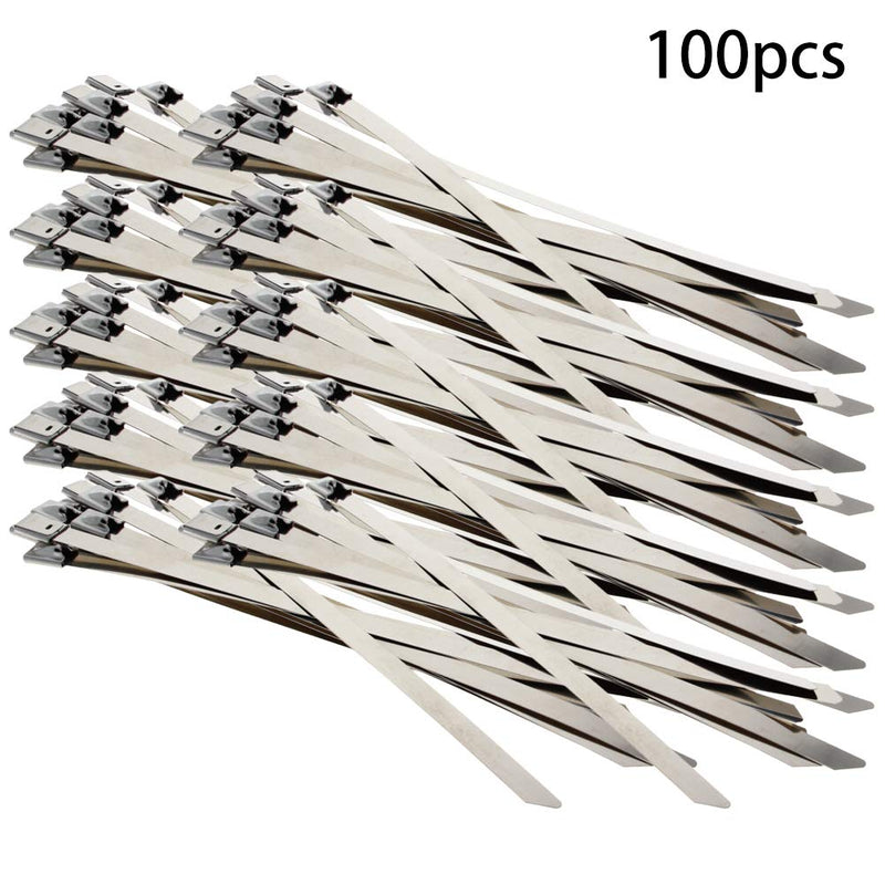  [AUSTRALIA] - MroMax 100PCS 7.87" x 0.31" Stainless Steel Cable Tie 304 Stainless Steel Self-locking Multi-purpose Metal Exhaust Sleeve Tie 7.9x200mm