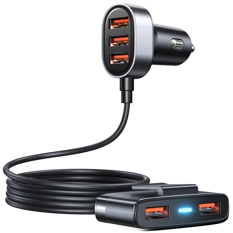  [AUSTRALIA] - 5 Multi USB Car Charger, Car Charger Adapter, USB Car Charger for Multiple Devices, 12V USB Charger Multi Port, Car Charger Cigarette Lighter Adapter USB Charger with 5FT Cable for Back Seat Charging 31W