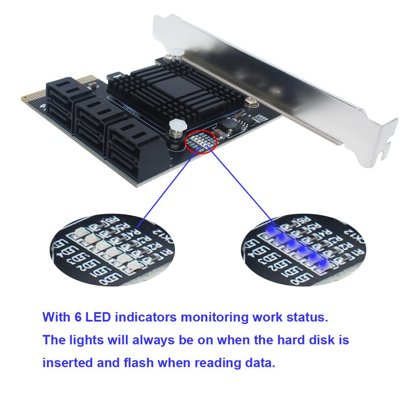  [AUSTRALIA] - PCI-E SATA Expansion Card 6 Ports PCIe x4 to SATA 3.0 6Gbps Expansion Controller Adapter Card with 6 SATA Cables and Low Profile Bracket, Non-Raid( ASM1166 ) (PCIE X4 SATA 6 Ports) PCIE X4 SATA 6 Ports