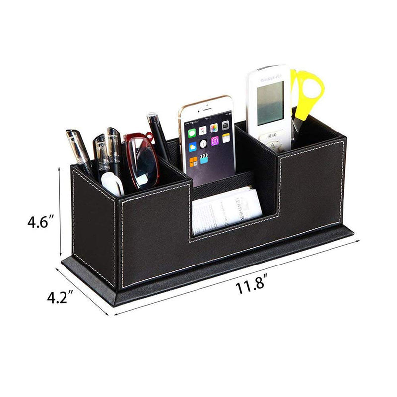 PUSU Leather Cute Pen Organizer,Pencil Holder,Pen Cup/Stand/Tray/Container/Caddy,desk organizers and accessories,Office Supplies Desktop Storage Box for Stationery,Business Card,Phone,etc.… (black) black - LeoForward Australia