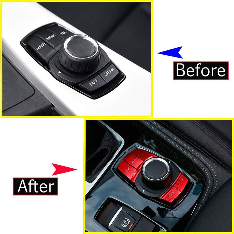 Aluminum Alloy Multi-media Button idrive Controler Frame Decoration Sticker Cover for BMW 1/2/3/3GT/4/X1/X3 Series, red A (TEL) - LeoForward Australia