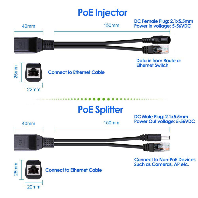 iCreatin Passive PoE Injector and PoE Splitter Kit with 5.5x2.1 mm DC Connector 1 Pair - LeoForward Australia