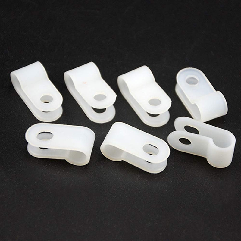  [AUSTRALIA] - XINGYHENG 100pcs White Nylon R-Type Cable Clamp Fastener for 1/8 Inch (3.2mm) Dia Wire Tube Plastic Wire Cord Clip Fixer with 100 Pack Screws for Wire Management