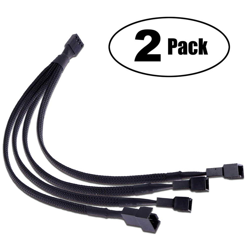  [AUSTRALIA] - PWM Fan Splitter,TeamProfitcom 4 pin Adapter Cable Sleeved Braided Y Splitter for Desktop Computer CPU Fan Splitter PC 4 Pin Fan Extension Power Cable 1 to 4 Converter 10 inches (2 Pack)