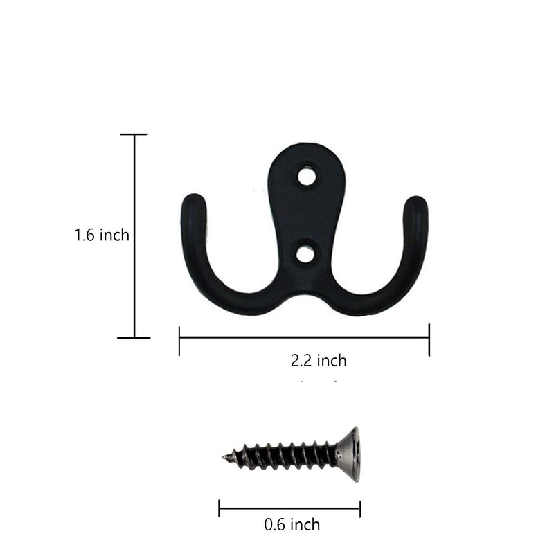  [AUSTRALIA] - 20 PCS,Coat Hooks Wall Mount,Metal Double Hooks with 40 Screws,Wall Single Hooks Hanging Robe Towel Key Jackets Clothes Bag Hat … Black