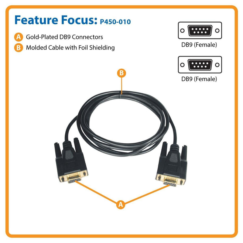  [AUSTRALIA] - Tripp Lite Null Modem Serial RS232 Cable (DB9 F/F) 10-ft. (P450-010) 10ft
