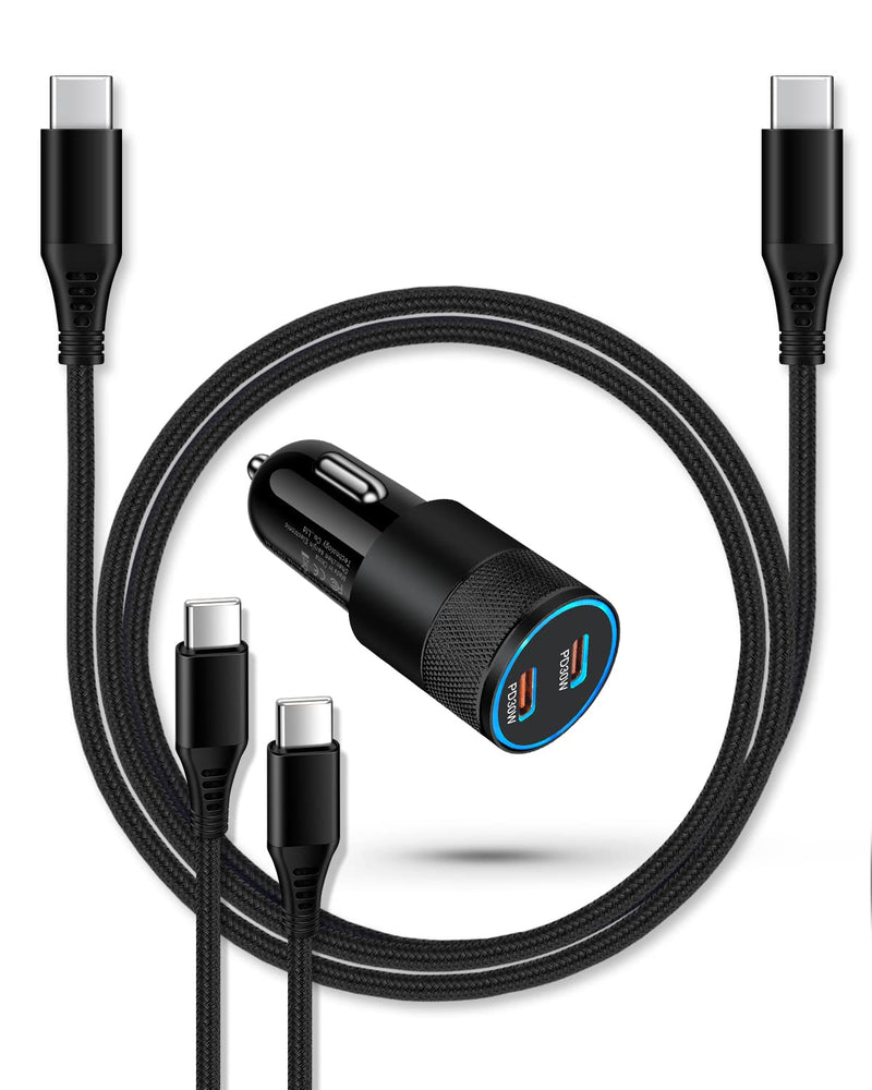  [AUSTRALIA] - Super Fast Car Charger for Samsung Galaxy, 3pack 60w Dual-Port USB-C Car Charger Cigarette Lighter Adapter + 2pcs Pd Typec to C Cable for Galaxy S23 S22 S21 S20 S10 S9 A32 A51 A71 Note 20 10 USBC Cord Black