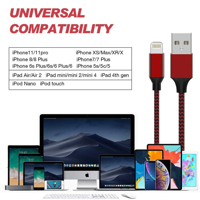 iPhone Charger [MFi Certified] Cable HOVAMP 5Pack[6/6/6/6/6FT] Nylon Braided Fast Compatible iPhone 12Pro/12/11Pro Max and More-Black&Red - LeoForward Australia