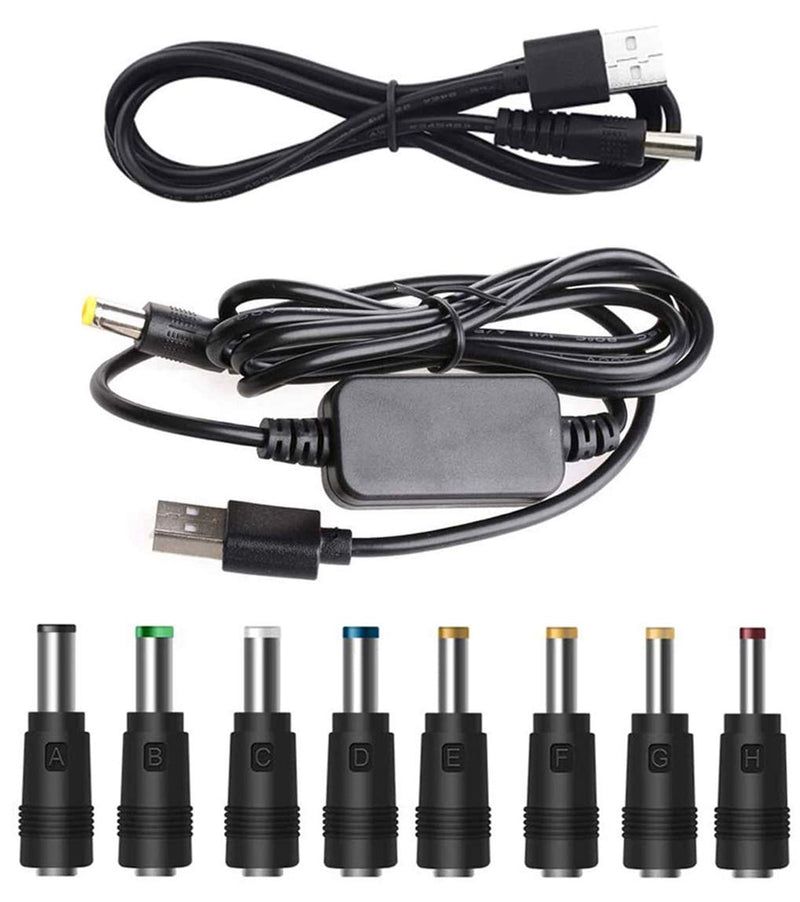  [AUSTRALIA] - Swert USB 5V to DC 12V Converter Power Cable + 8 Interchangeable Plugs Connectors Adapter Compatible with Router,Mini Fan,Speaker and More Devices