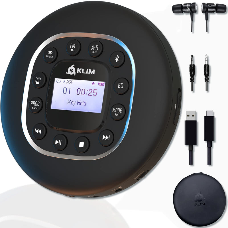  [AUSTRALIA] - KLIM Journey + Portable CD Player Walkman with Long-Lasting Battery + New 2023 + with Headphones + Radio FM + Compatible MP3 CD Player Portable + SD Card, FM Transmitter, Bluetooth + Ideal for Cars