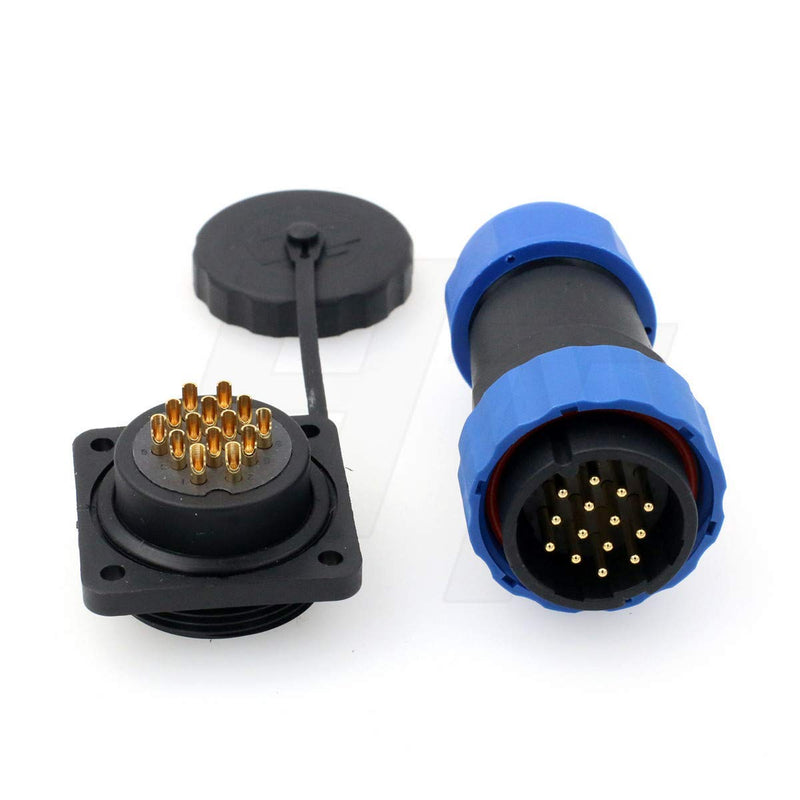 HangTon HE29 14 Pin Waterproof IP68 Connector Outdoor Circular Threaded Male Female Solder Plug Panel Socket 4-Screw (14 pin 10A 380V) 14 pin 10A 380V - LeoForward Australia