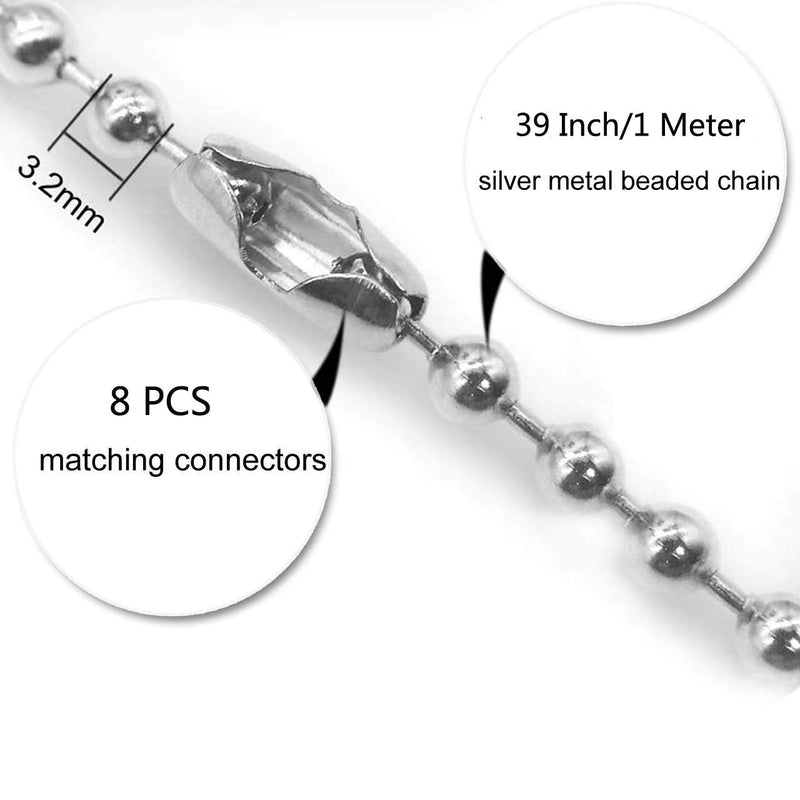  [AUSTRALIA] - Beaded Pull Chain Extension,Each Chain Length 39 Inch (1 Meter) with Two Additional Matching Connectors,3.2 mm Diameter Beaded,Silvery,4 pack