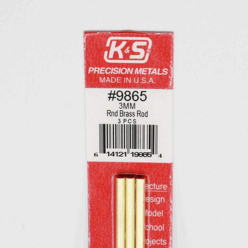 K&S Precision Metals 9865 Round Brass Rod, 3mm Diameter X 300mm Long, 3 Pieces per Pack, Made in The USA - LeoForward Australia