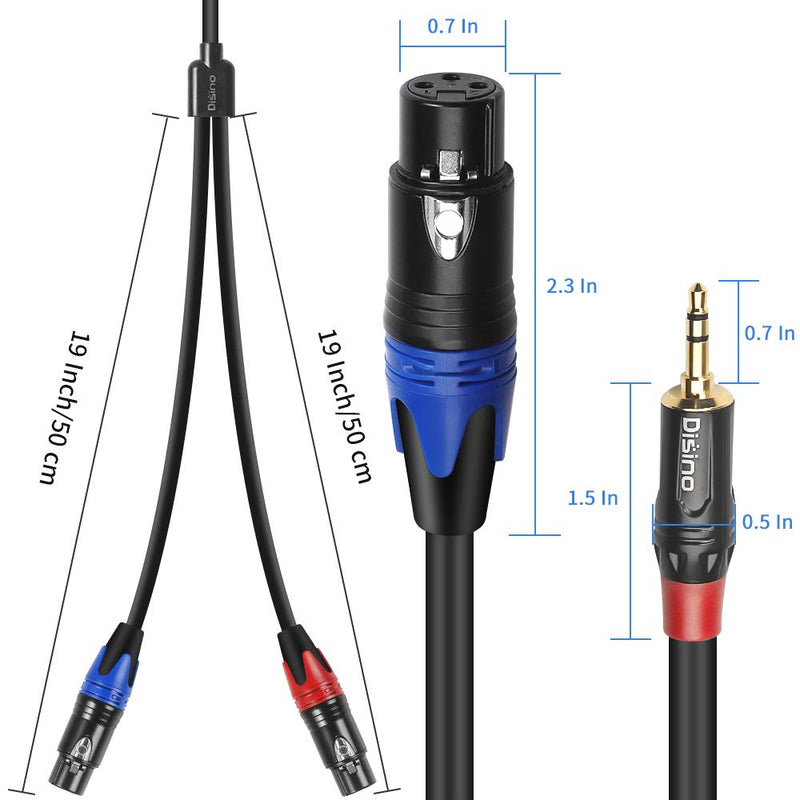  [AUSTRALIA] - DISINO Dual Female XLR to 3.5mm Y-Splitter Cable, Unbalanced XLR Female to 1/8 Inch Mini Jack TRS Stereo Aux Interconnect Audio Mic Breakout Patch Cord - 10 Feet/3 Meters