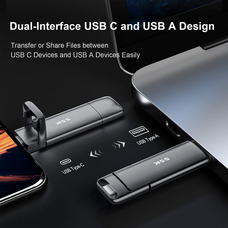  [AUSTRALIA] - SSK 1TB USB Drive, External SSD USB Super Fast 550MB/s 2-in-1 Dual Drive USB Type C+ USB A 3.2 Gen2 Solid State Thumb Drive SSD Stick for PS4/PS6/Android Phone/Tablet/Windows/Mac 1 TB