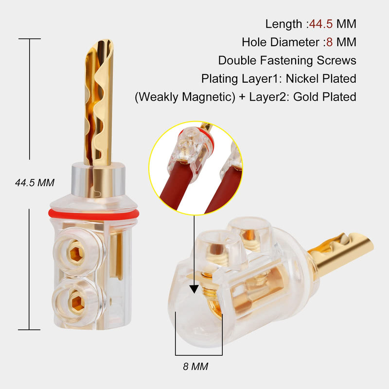  [AUSTRALIA] - Preffair 4Pcs 24K Gold Plated BFA Locking Banana Plug Audiophile Transparent Z-Type Double Screw Connector Terminal with Allen Wrench for Speaker Wire HiFi Audio Cable Cord DIY.