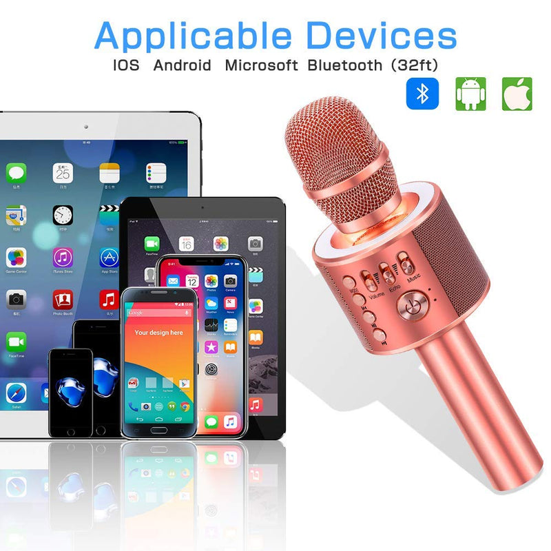  [AUSTRALIA] - Ankuka Karaoke Microphone Bluetooth, 3 in 1 Multi-Function Handheld Karaoke Machine for Kids, Portable Mic Home, Party Singing(Rose Gold Plus) Rose Gold Plus