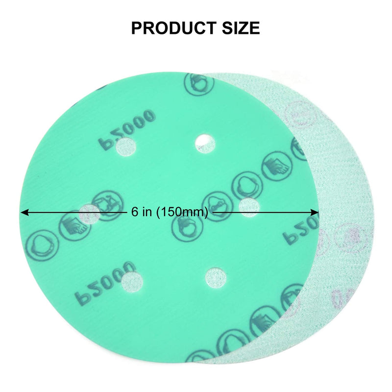  [AUSTRALIA] - 20PCS 6 Inch 6 Hole Green Film Sanding Discs 2000 Grit Premium Film-Backed Hook & Loop Sanding Paper Dustless Power Random Orbital Sander Paper for Wood, Car Paint, Glass Wet & Dry Polishing Finishing 2000 Grit-20pcs