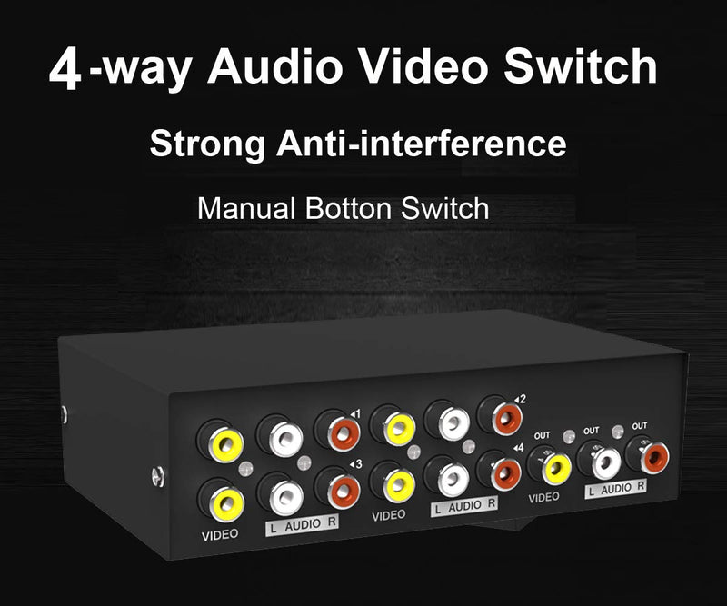  [AUSTRALIA] - MT-ViKI 4 Way AV RCA Switch, 4 in 1 Out Composite Video L/R Audio Switcher Selector Box for DVD Player, SNES, N64, PS2/3 Game Consoles