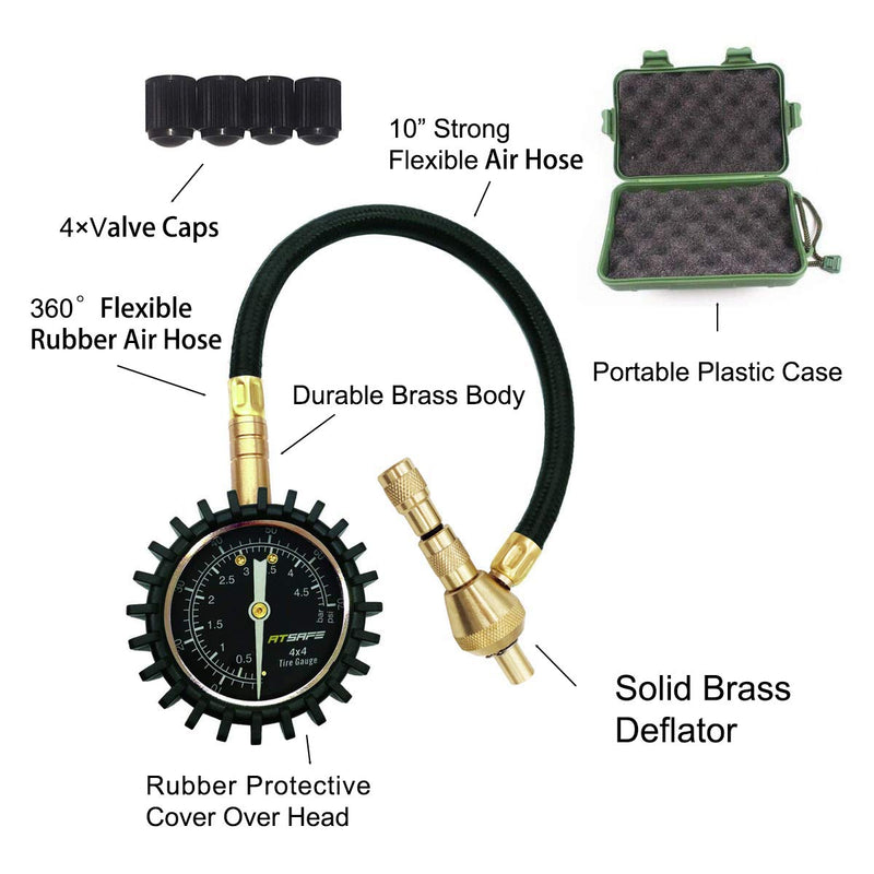 [AUSTRALIA] - ATsafe 2 in 1 Professional Rapid Air Down Tire Deflator Pressure Gauge 75Psi with Special Chuck for 4X4 Large Offroad Tires on Jeep, Truck, ATV