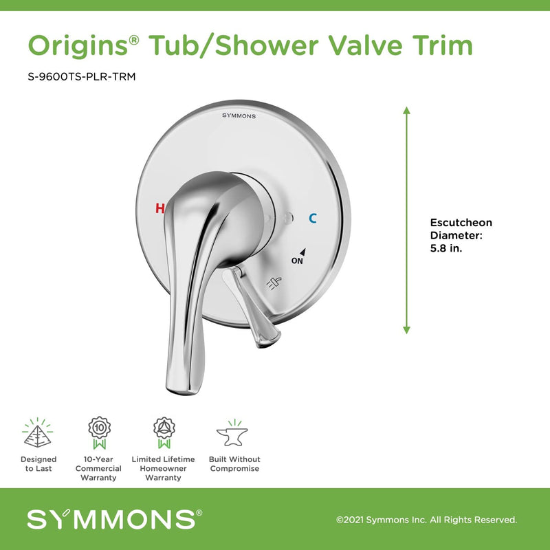  [AUSTRALIA] - Symmons S-9600TS-PLR-TRM Origins Tub/Shower Valve Trim (Valve Not Included) Polished Chrome