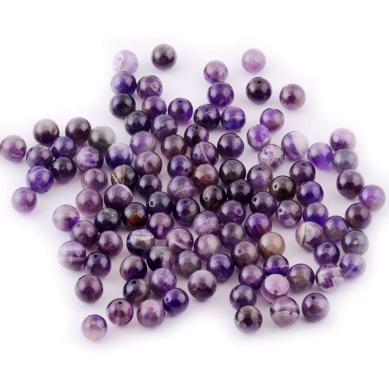 Natural Stone Beads 100pcs 6mm Amethyst Round Genuine Real Stone Beading Loose Gemstone Hole Size 1mm DIY Smooth Beads for Bracelet Necklace Earrings Jewelry Making (Amethyst, 6mm) - LeoForward Australia