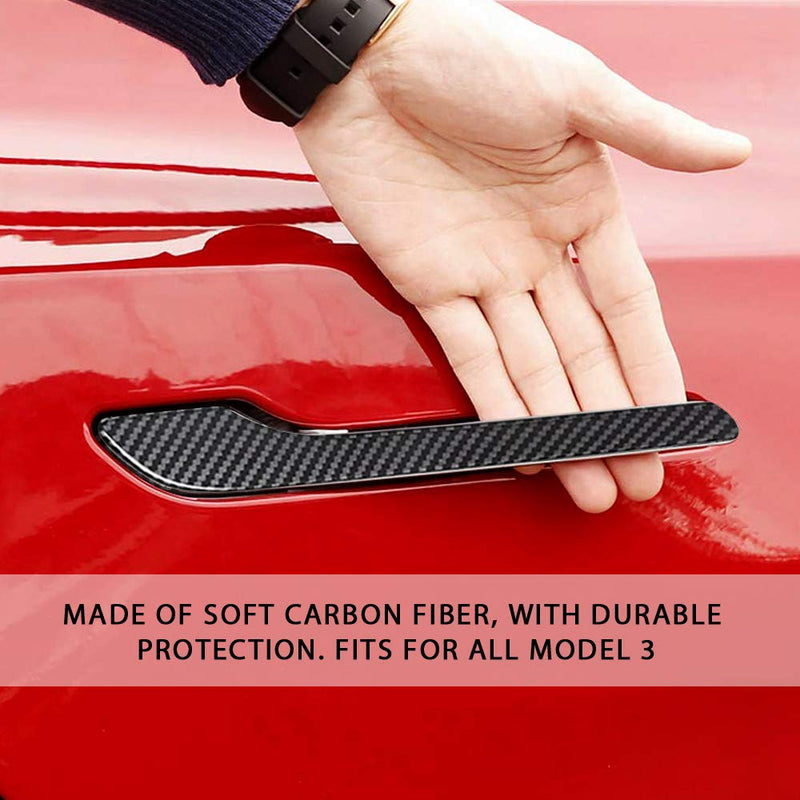  [AUSTRALIA] - CoolKo Car Door Handle Sills Protection Kit Bright Carbon Fiber Pattern Decoration for Model 3 & Y [ 4 Pieces ] A1. Door Handle Sill ABS Plastic