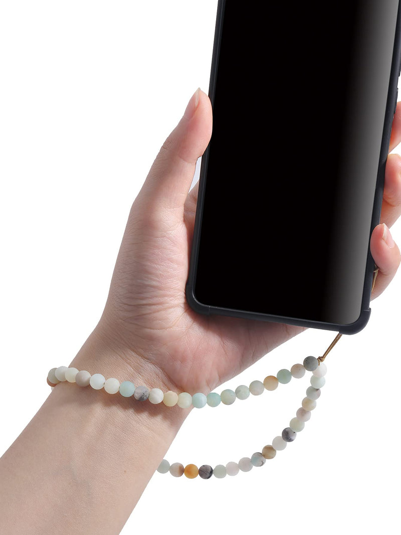  [AUSTRALIA] - OAIITE Semi-Precious Gem Stones Beaded Phone Charm Cell Phone Lanyard Wrist Strap Handmade Natural Gemstone Phone Chain string Amazonite