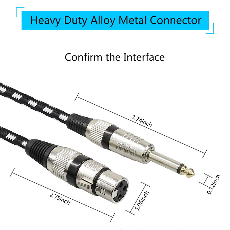  [AUSTRALIA] - XLR Female to 1/4" TS Cable 6ft 2Pack, FURUI Nylon Braided TS Microphone Cable (XLR Female to TS 6.35mm Unbalanced Cable) 6Feet-2P