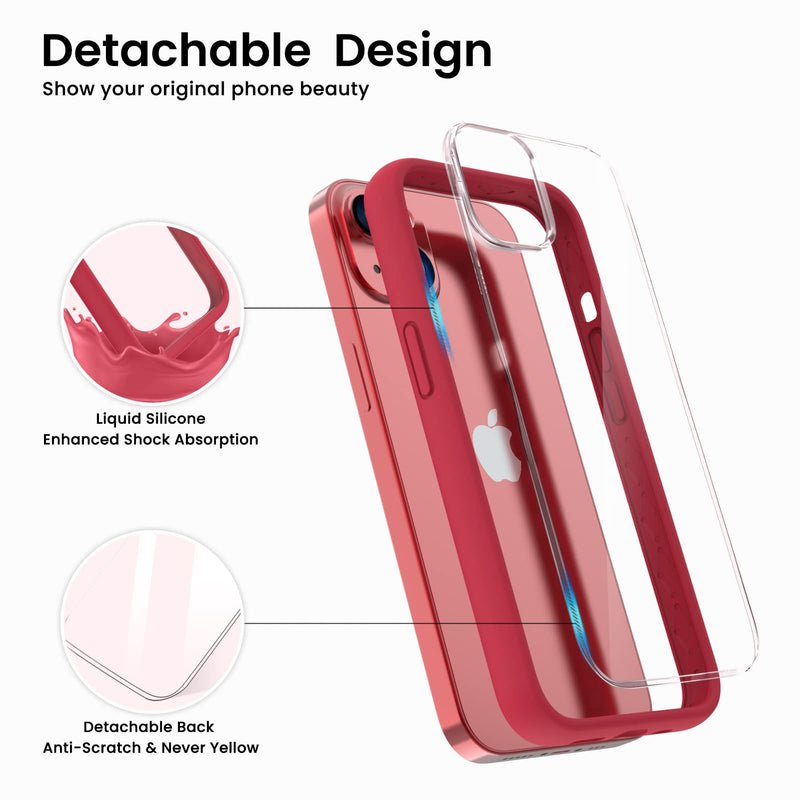  [AUSTRALIA] - ORNARTO [5 in 1] for iPhone 13 Case Clear, with 2 Pack Screen Protector and Camera Lens Protector, Liquid Silicone Bumper Case [Non Yellowing] Shockproof Protective Phone Case 6.1 inch-Red Red