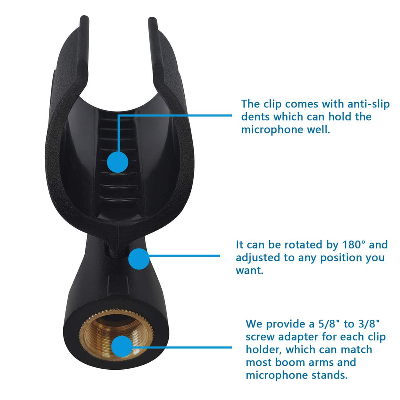  [AUSTRALIA] - Mictop Universal Microphone Clip Holder, Comes with 5/8" Male to 3/8" Female Screw Adapter Suitable for Handheld Microphones, 2-Pack