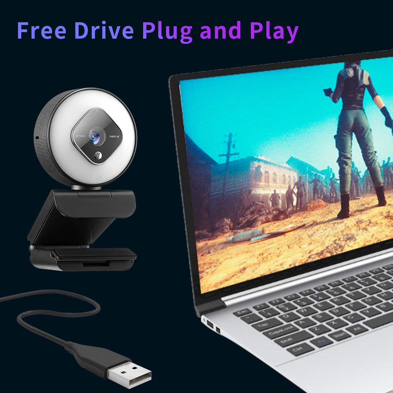  [AUSTRALIA] - 1080P Webcam with Ring Light and Dual Microphone, Advanced Auto-Focus, Adjustable Brightness, 2021 JETAKU Streaming Web Camera for Zoom Skype YouTube, PC Mac Laptop Desktop