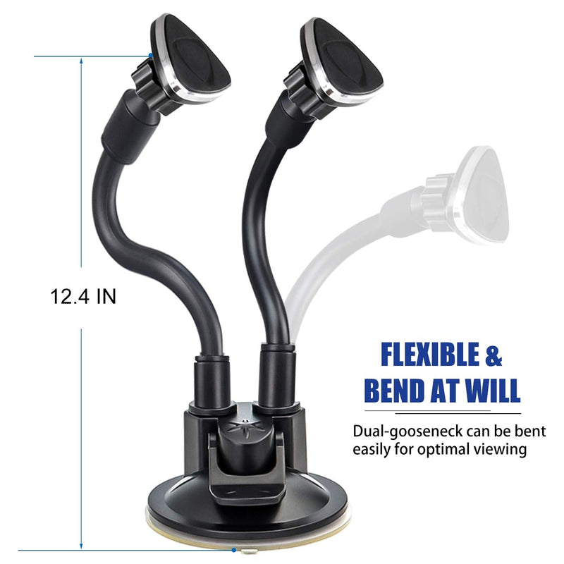  [AUSTRALIA] - Kolasels Dual Magnetic Car Phone Mount, Gooseneck Car Phone Holder for Truck Windshield & Dashboard with 3M/Stabilizer, Dual Long Arm Phone Mount Compatible with iPhone Galaxy All Smart Cell Phones