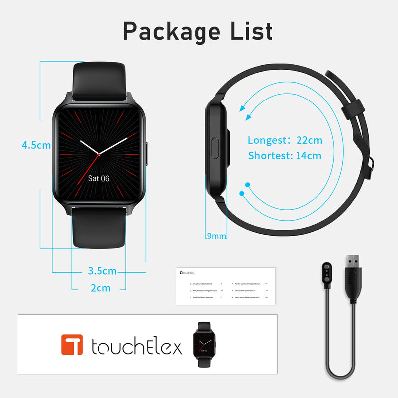  [AUSTRALIA] - TouchElex Smart Watch for Android Phones and iOS Compatible iPhone Samsung Men Women HD Screen Oxygen Monitor Heart Rate Monitor IP68 Waterproof Smartwatch Fitness Tracker Fitness Watch