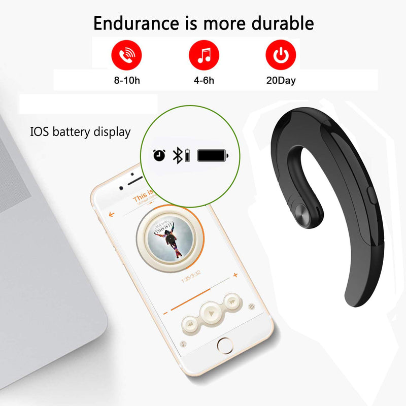 Ear-Hook Bluetooth Headset with Mic Lightweight Noise Cancelling 5 Hrs Playtime, Wireless Painless Wearing Earphones for Android Phones/iPhone X/8/7/6, Non Bone Conduction Headphone with Ear Plug - LeoForward Australia