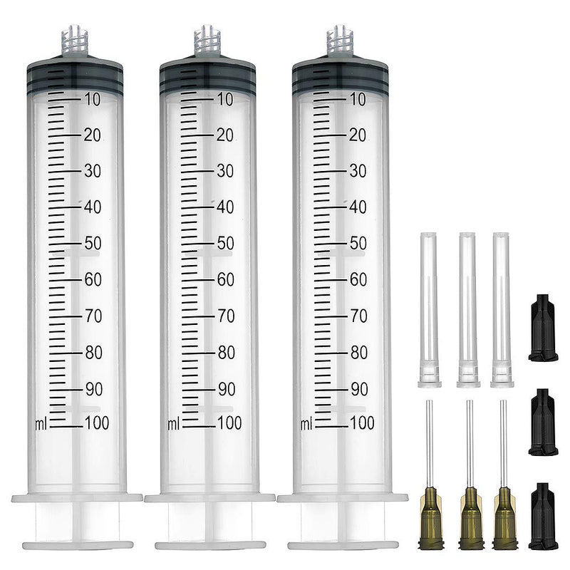  [AUSTRALIA] - 3 Pack 100ml Syringes with 14Gx1.0'' Blunt Tip Fill Needles and Storage Caps(Luer Lock)