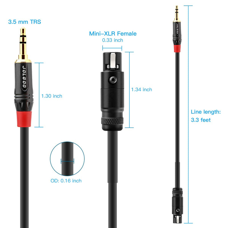  [AUSTRALIA] - 3.5mm Stereo Audio Plug to Mini XLR Female Cable, 1/8" TRS Plug to 3-pin Mini XLR Female Headphones Audio Cable, 3.3 Feet - JOLGOO