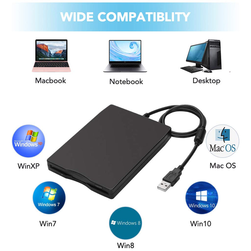  [AUSTRALIA] - USB Floppy Drive, MthsTec 3.5" USB External Floppy Disk Drive 1.44 MB Slim Plug and Play FDD Drive for PC Windows 2000/XP/Vista/Windows 7/8/10/Mac(Black)