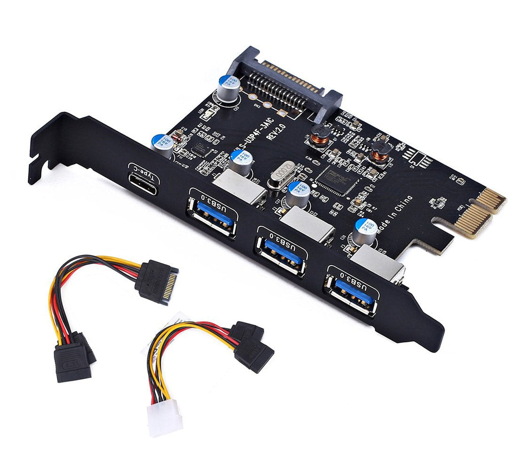  [AUSTRALIA] - PCI-E to USB 3.0 Type C +3 Type A Expansion Card - Interface USB 3.0 4-Port Express Card Desktop with 15 pin SATA Power Connector [ Include with A 4pin to 2x15pin Cable + A 15pin to 2X 15pin SATA Y-C