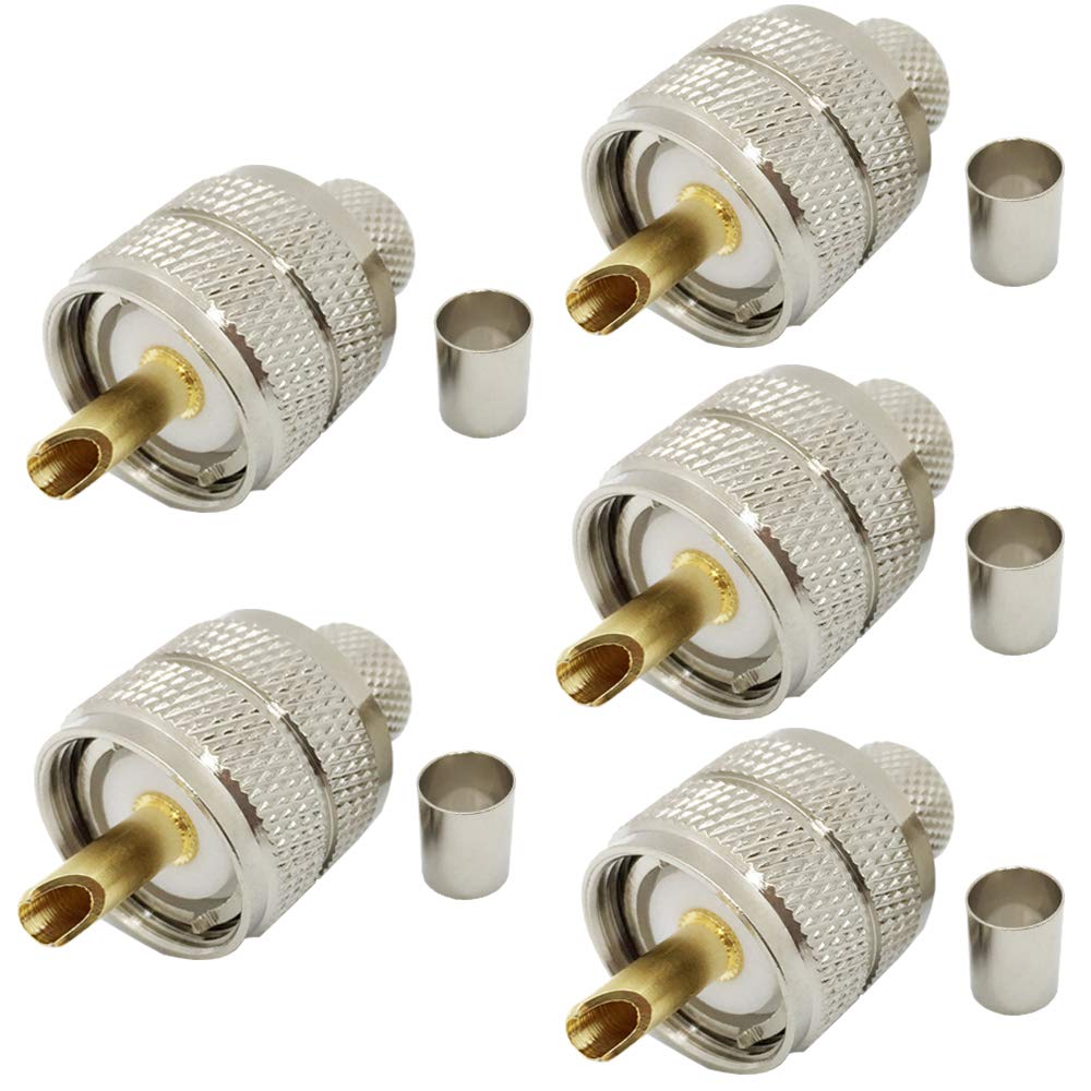  [AUSTRALIA] - Riotaxy Pack of 5 UHF PL-259 PL259 Male-Plug Crimp Coax Connector Adapter RF Connector for LMR400 RG8 9913 Coax Cable Compatiable with Ham Radio