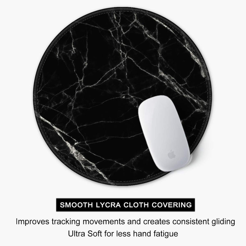  [AUSTRALIA] - Auhoahsil Mouse Pad, Round Marble Theme Anti-Slip Rubber Mousepad with Durable Stitched Edges for Gaming Office Laptop Computer Men Women Kids, Cute Custom Design, 8.7 x 8.7 in, Pretty Black Marble
