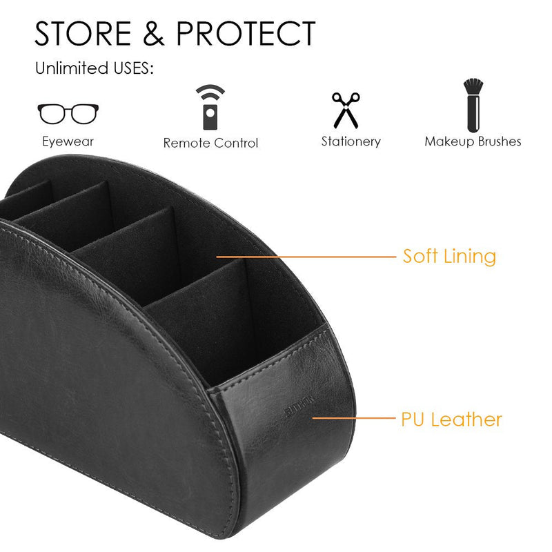  [AUSTRALIA] - SITHON Remote Control Holder with 5 Compartments - PU Leather Remote Caddy Desktop Organizer Store TV, DVD, Blu-Ray, Media Player, Heater Controllers, Black Small