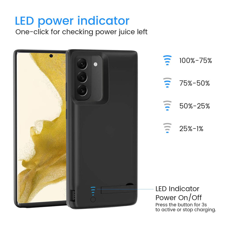  [AUSTRALIA] - Galaxy S22 Plus Battery Case, 5000mAh Rechargeable Battery Charging Case for Samsung Galaxy S22 Plus 5G 6.6",External Backup Battery Power Bank Charger Case Support Kickstand, Added Extra Juice Black