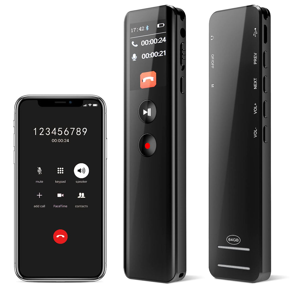  [AUSTRALIA] - 64GB Digital Voice Recorder, Audio Recording Device with Playback, 3072KBPS Noise-Free Voice Activated Recorder with Password, Bluetooth, Dictaphone Recorder for Lectures Meetings and Interviews