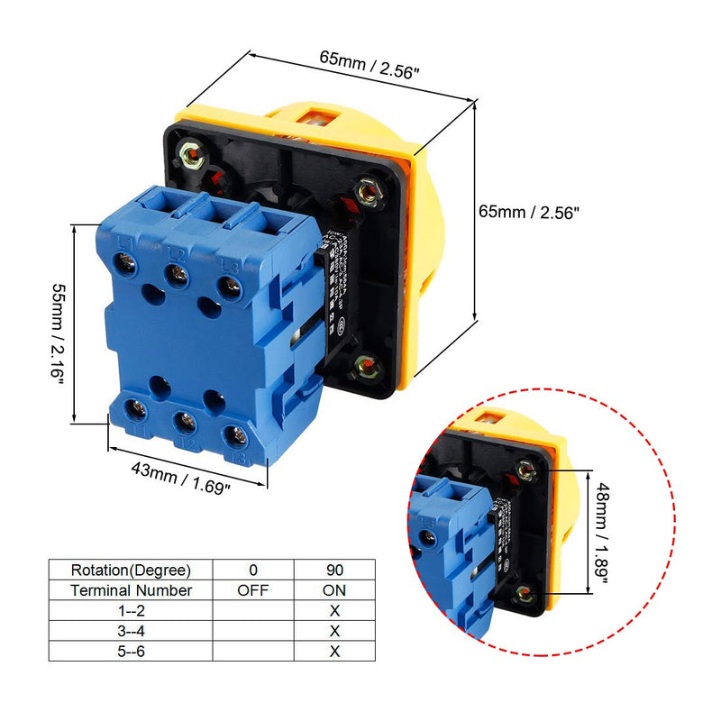  [AUSTRALIA] - VictorsHome Changeover Switch SYW30-25 2 Positions 6 Terminals Universal Rotary Cam Selector Latching Switches 660V 25A