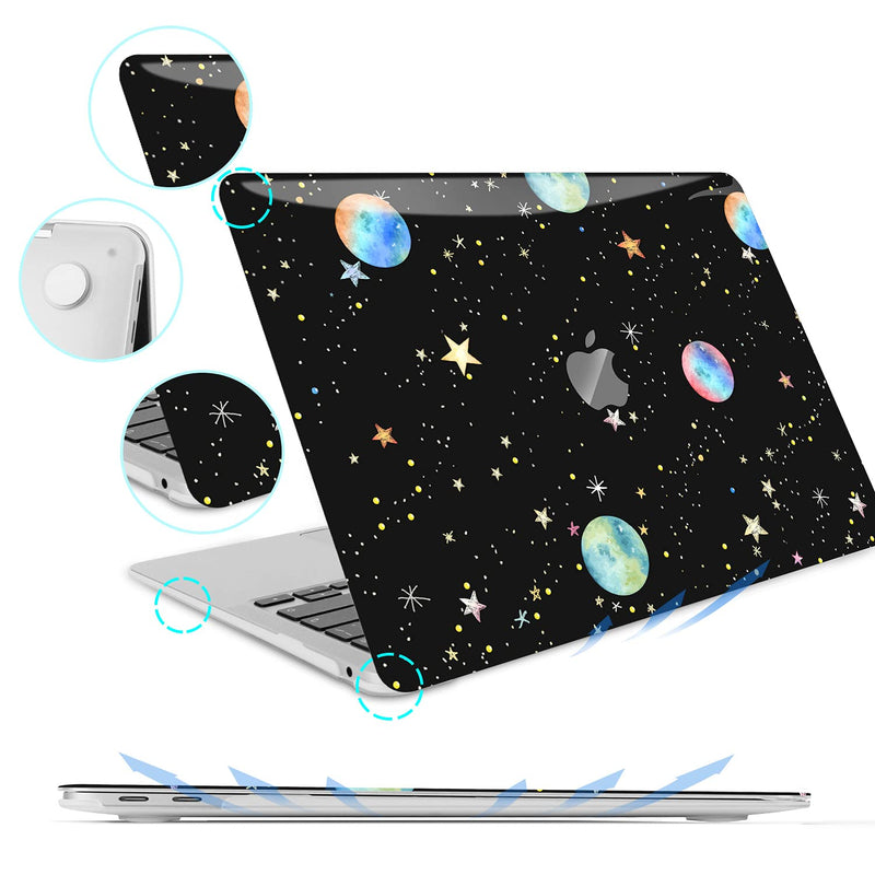  [AUSTRALIA] - B BELK Compatible with MacBook Air 13 Inch Case 2021 2020 2019 2018 Release A2337 M1 A2179 A1932 with Touch ID, Clear Plastic Laptop Hard Shell Case with Keyboard Cover + Screen Protector, Black Stars Black Planet Stars