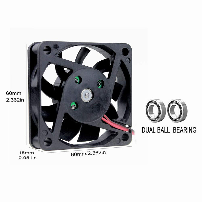  [AUSTRALIA] - Wathai 60x60x15mm 60mm 12V Dual Ball 2Pin High Speed DC Exaust Cooling Fan